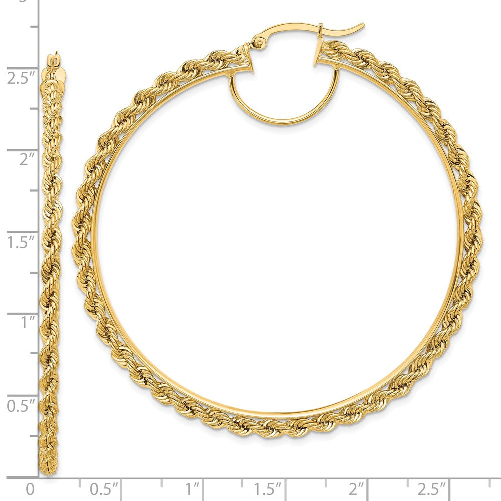 14K Yellow Gold Polished and D/C Rope 2.95mm Hoop Earrings