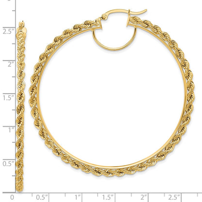 14K Yellow Gold Polished and D/C Rope 2.95mm Hoop Earrings