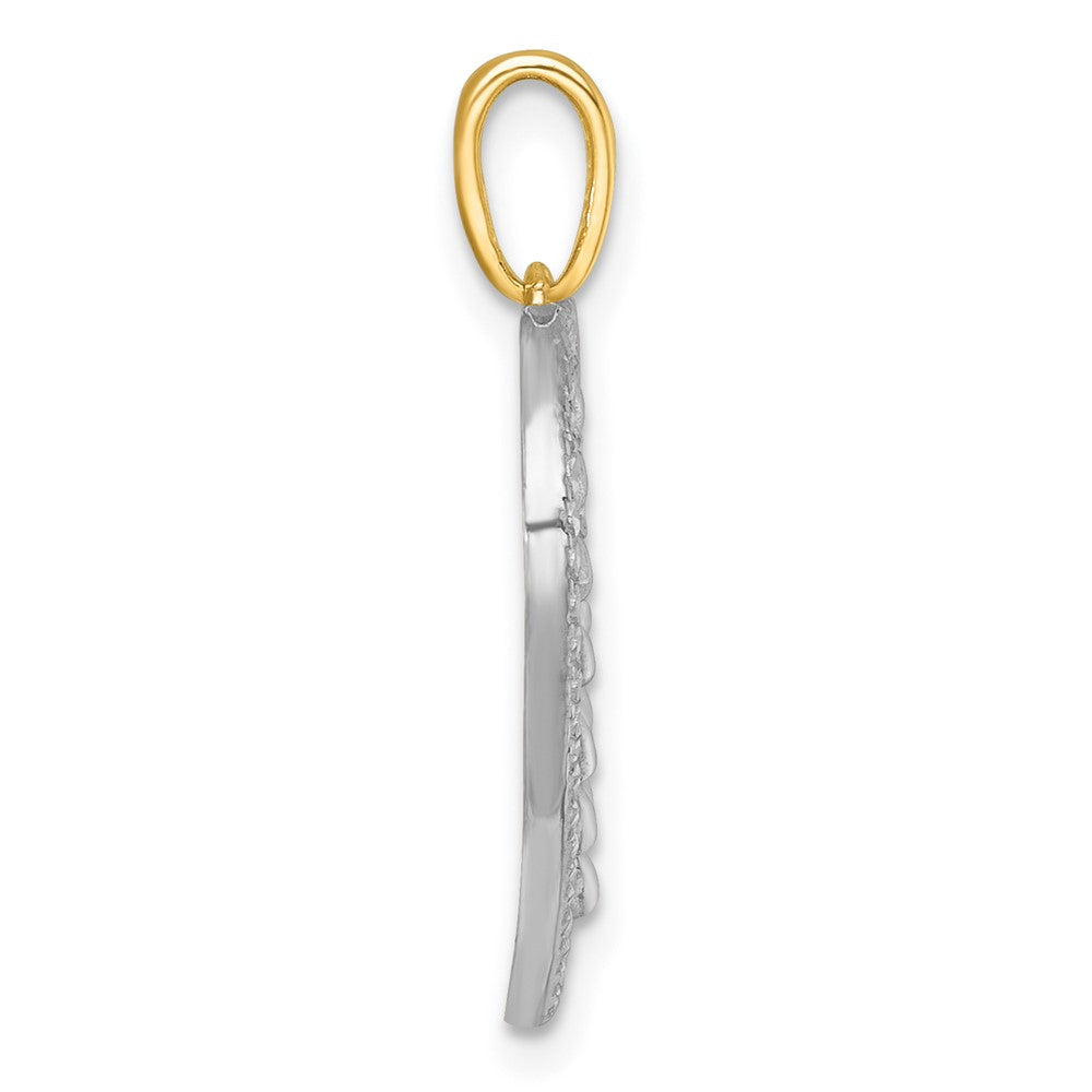 14K Yellow Gold with Rhodium Polished Fancy Cut-out Heart Pendant