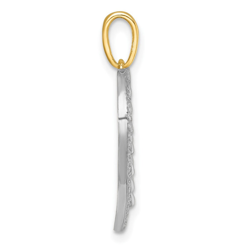 14K Yellow Gold with Rhodium Polished Fancy Cut-out Heart Pendant