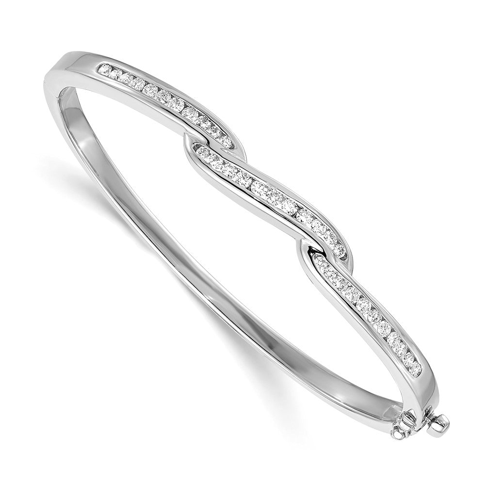 14K White Gold AA Diamond Hinged Bangle