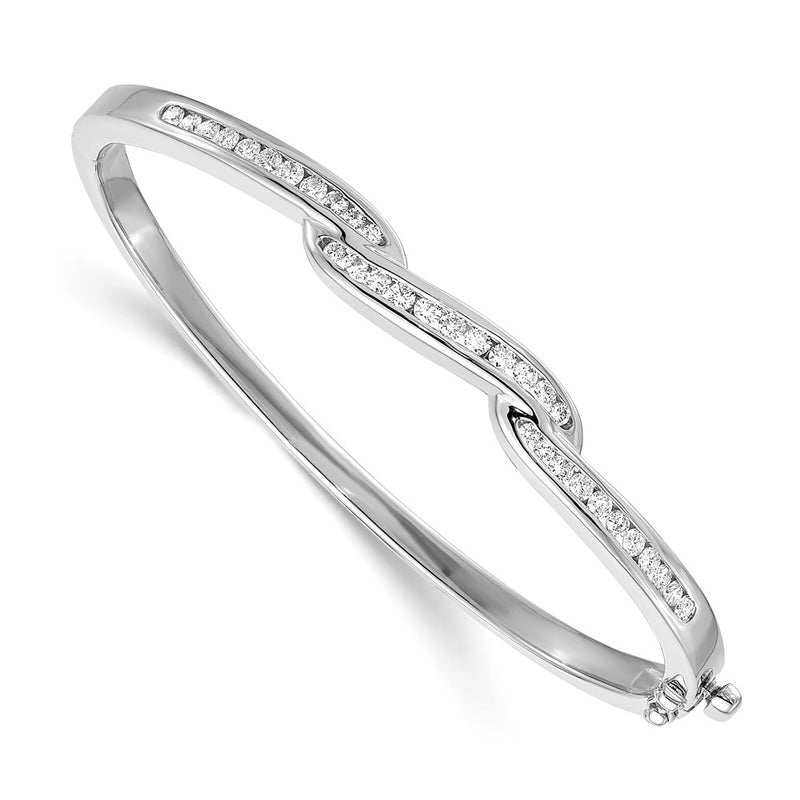 14K White Gold AA Diamond Hinged Bangle