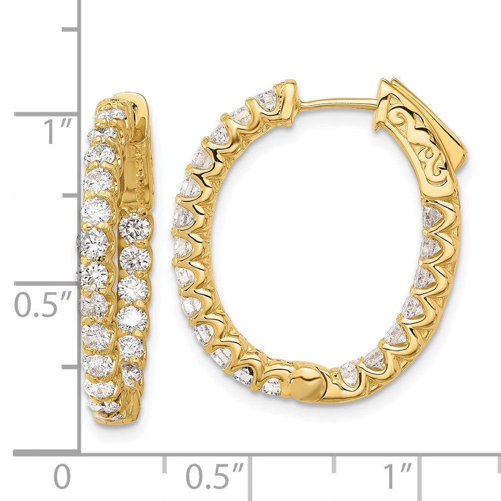 14K Yellow Gold 2 carat Diamond In/Out Oval Hoop w/Safety Clasp Earrings
