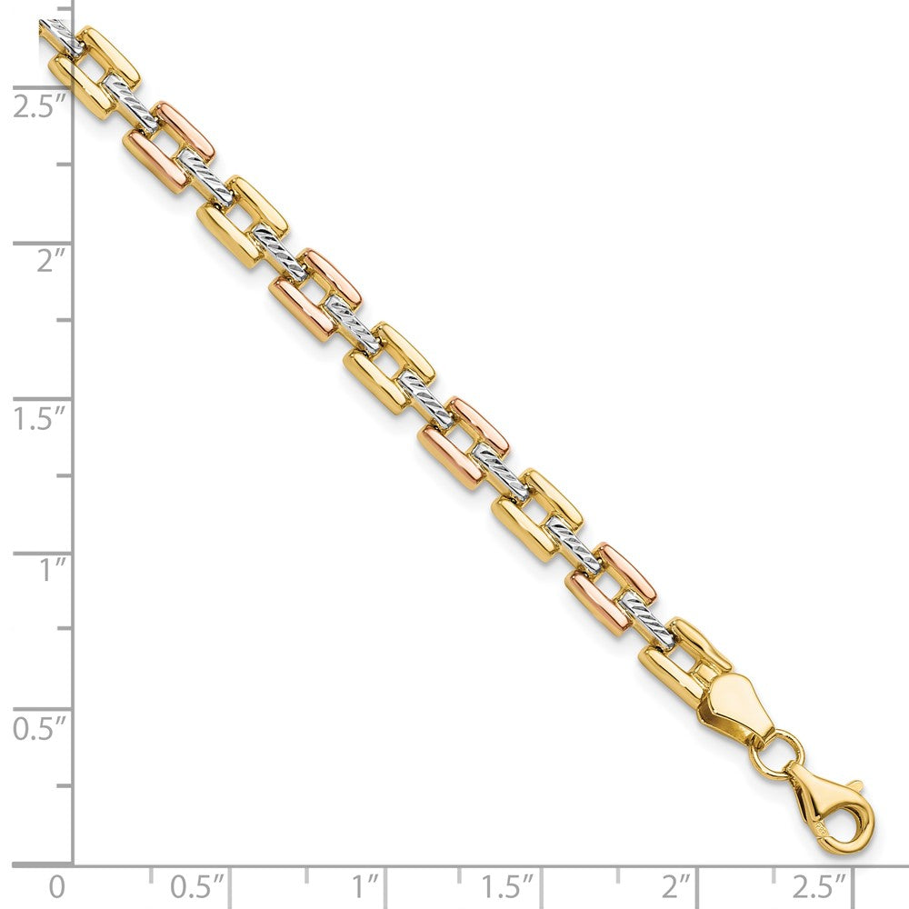 14K Yellow Gold w/ and Rhodium D/C Fancy 7.25 Inch Bracelet