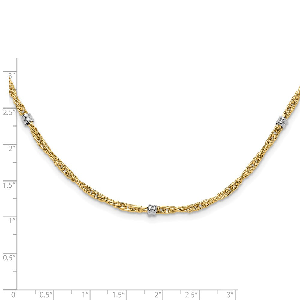 14K Two-Tone Gold Two-tone Polished 3.8mm Fancy Beaded 7-Station 18 Inch Necklace