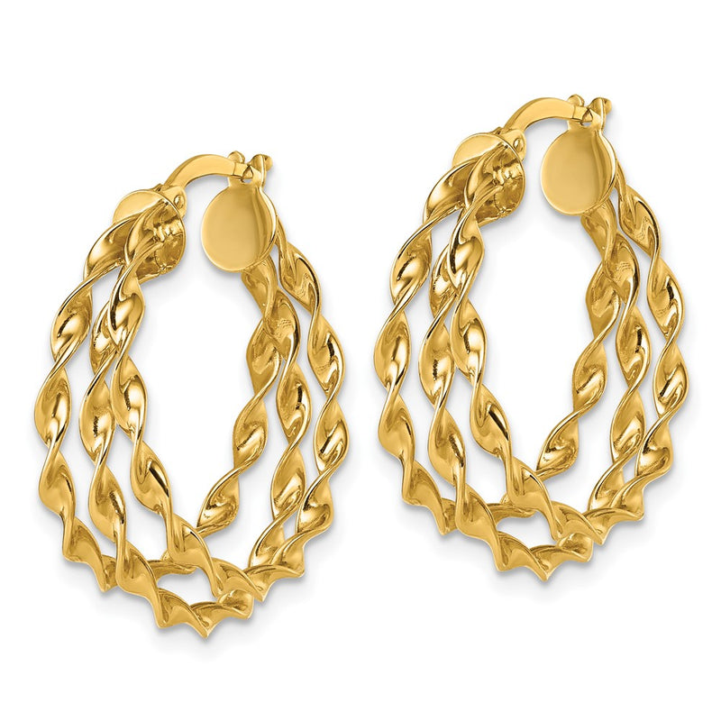 14K Yellow Gold Polished Three Strand Circle Twisted Hoop Earrings