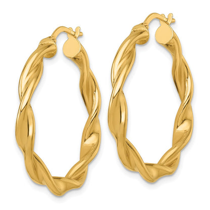 14K Yellow Gold Polished Twisted 4.00 x 33mm Tube Hoop Earrings