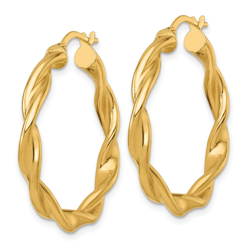 14K Yellow Gold Polished Twisted 4.00 x 33mm Tube Hoop Earrings