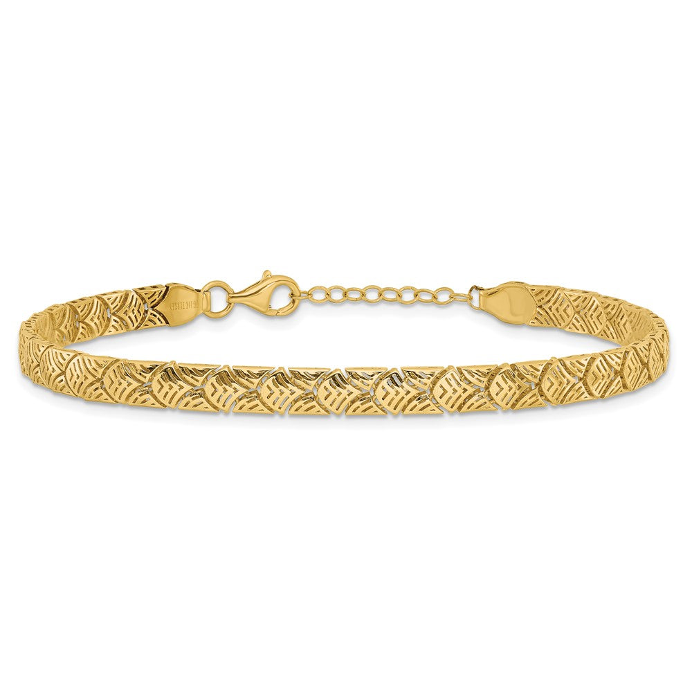 10K Yellow Gold Polished Fancy Mermaid Pattern w/1in ext. Bracelet