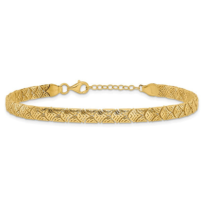 10K Yellow Gold Polished Fancy Mermaid Pattern w/1in ext. Bracelet