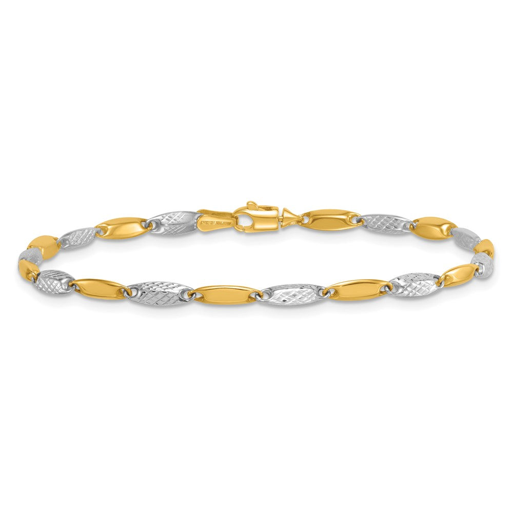 14K Two-Tone Gold Two-tone Polished and Textured Fancy Marquise-shaped Link 7.5 Inch Bracelet