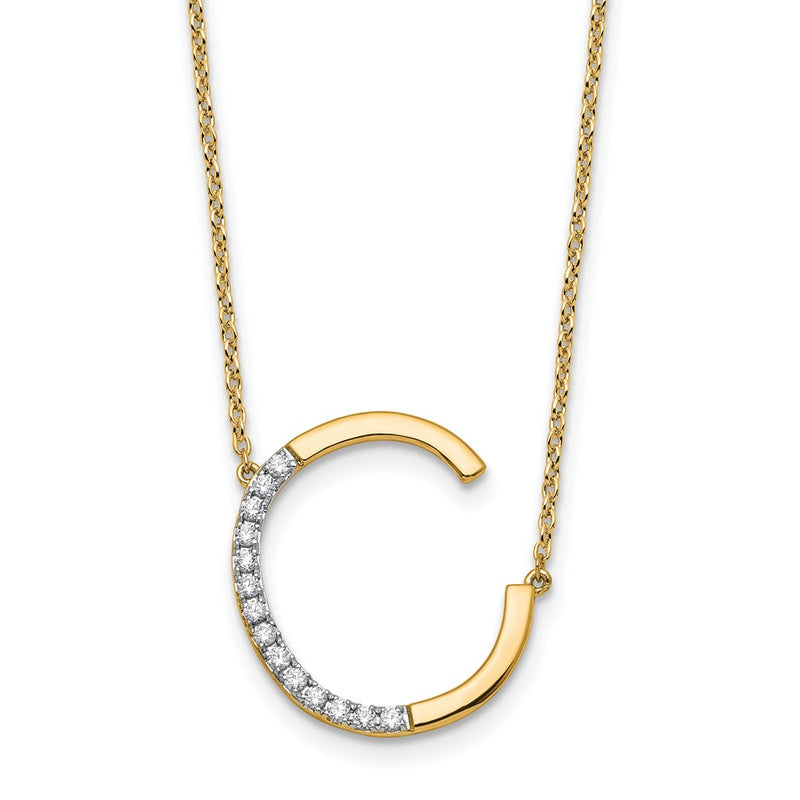 14K Yellow Gold Sideways Diamond Initial C 18 Inch Necklace