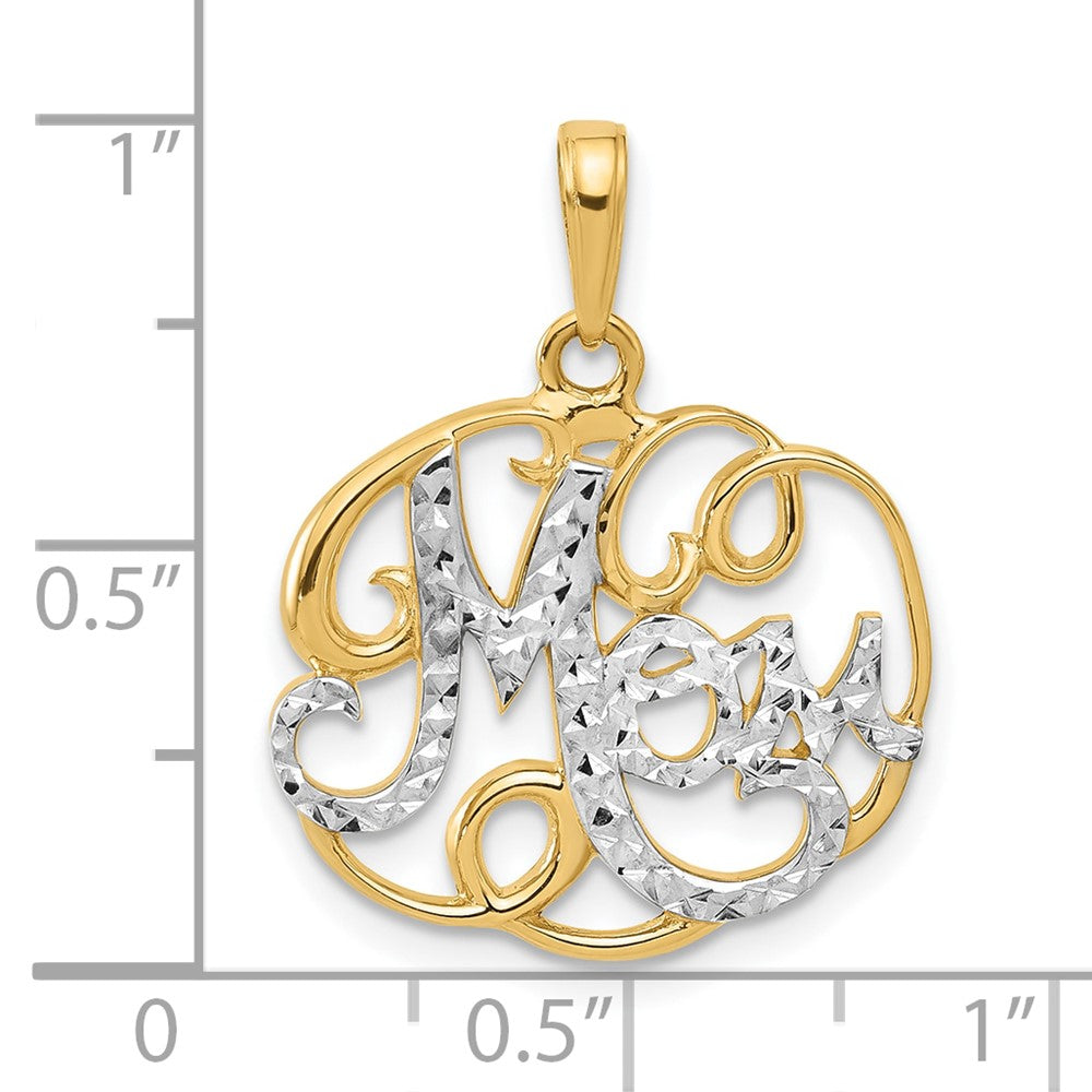 14K Yellow Gold and Rhodium Diamond-cut MOM in Fancy Pendant