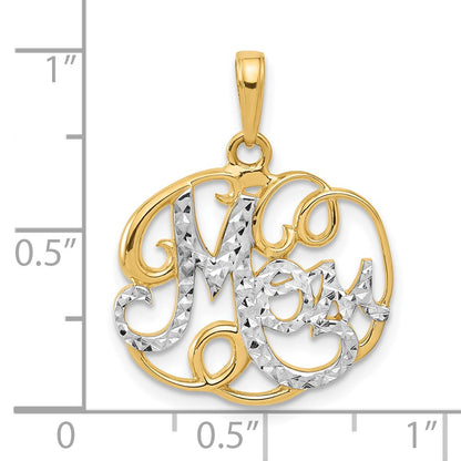 14K Yellow Gold and Rhodium Diamond-cut MOM in Fancy Pendant