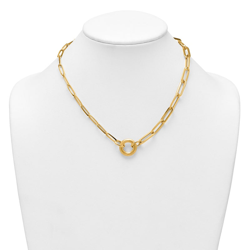 14K Yellow Gold Polished And Brushed Paperclip Link With Circle 18 Inch Necklace