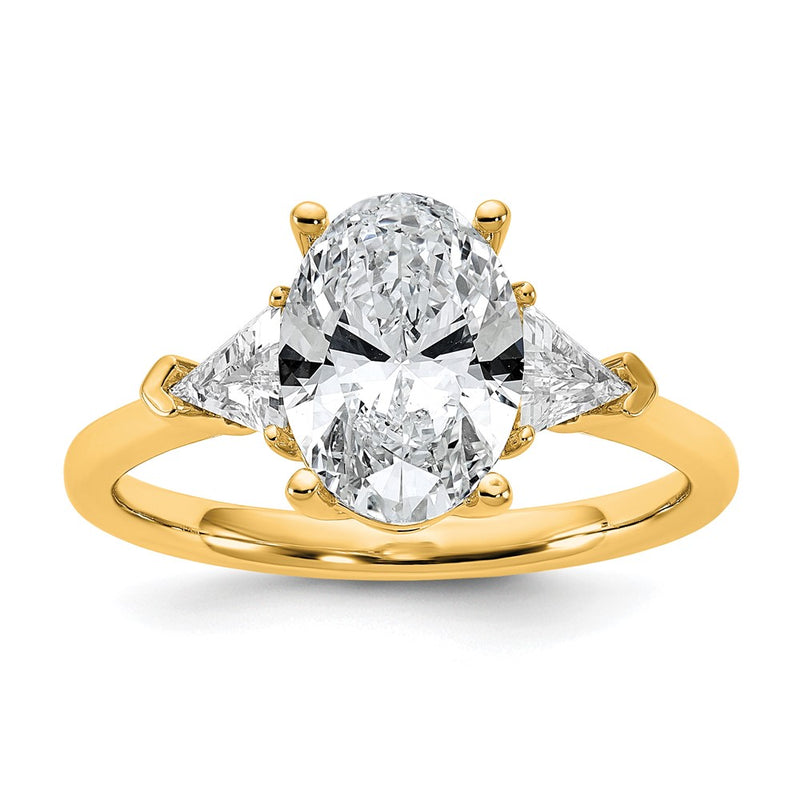 14K Yellow Gold 1/2 carat Lab Grown Diamond VS/SI+ G+ Trillion and 2 carat Oval Center Semi Mount Three Stone Engagement Ring