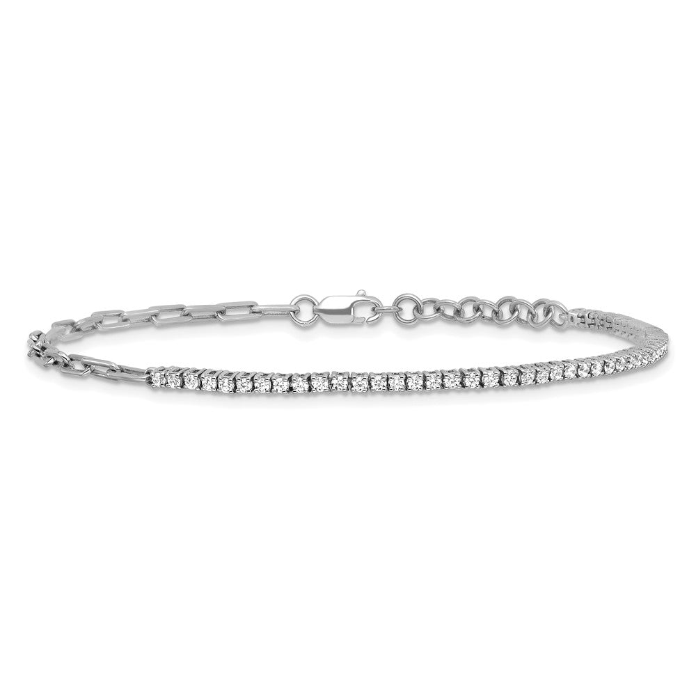 14K White Gold Polished Complete 3/4 carat Diamond Paperclip Link 7 Inch Bracelet with 1 Inch Extender
