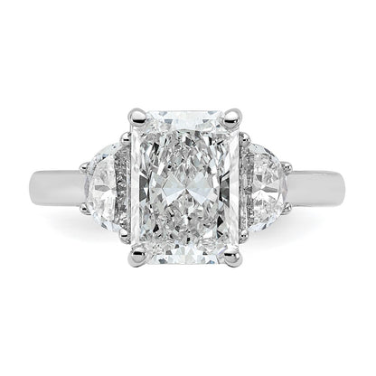 14K White Gold 3 1/8 carat Certified Lab Grown Diamond VS/SI+ G+ Radiant and Half Moon Complete Three Stone Engagement Ring