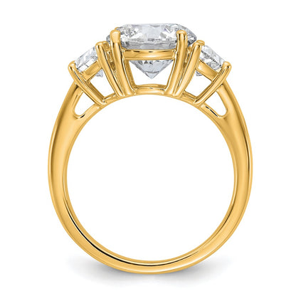 14K Yellow Gold 1 carat Lab Grown Diamond VS+ F+ 3 carat Center Round Semi Mount Three Stone Engagement Ring