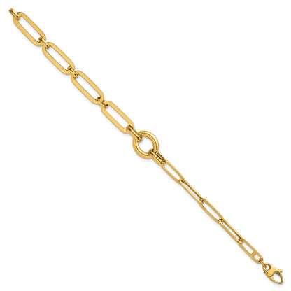 14K Yellow Gold Polished Fancy Paperclip Link with Circle 7.25 Inch Bracelet