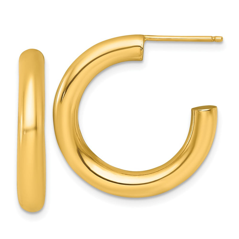 14K Yellow Gold Polished 4.0 x 25mm Tube C-Hoop Post Earrings