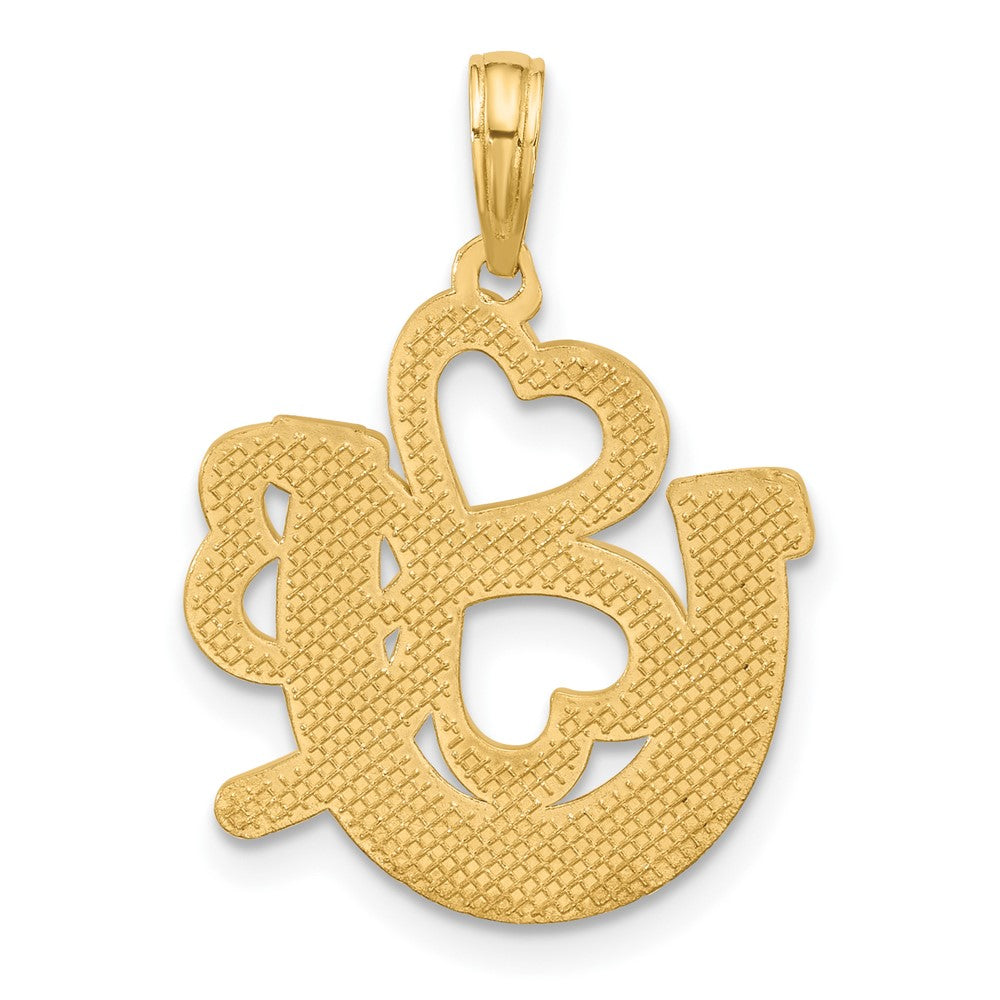 14K Yellow Gold Polished and Satin Horseshoe and Clover Charm
