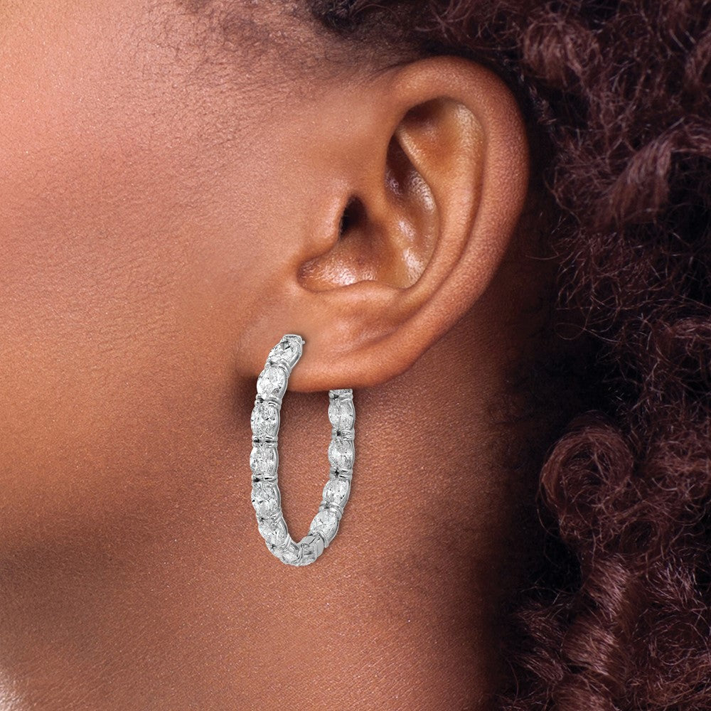 14K White Gold Certified Oval and Round VS DEF Diamond Inside/Outside Hoop Earrings