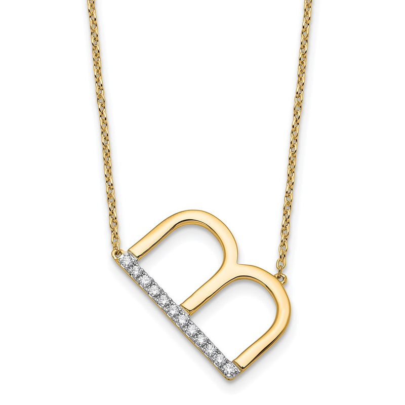 14K Yellow Gold Sideways Diamond Initial B 18 Inch Necklace