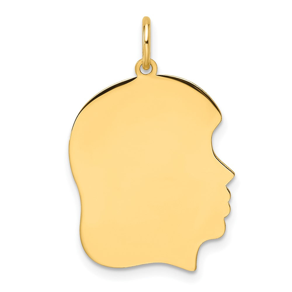 14K Yellow Gold Plain Medium .027 Gauge Facing Right Engravable Girl Head Charm