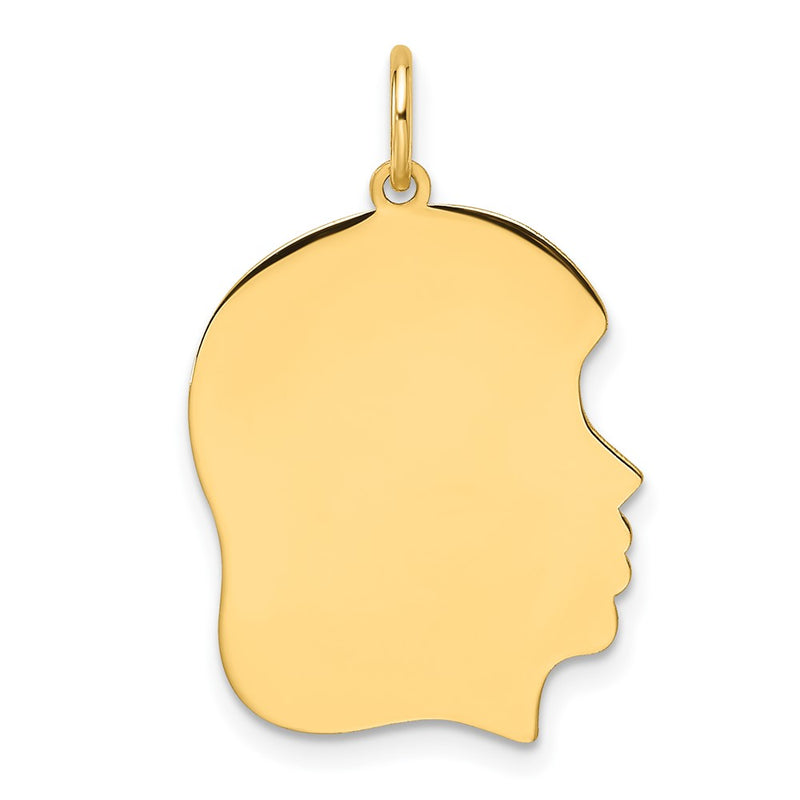14K Yellow Gold Plain Medium .027 Gauge Facing Right Engravable Girl Head Charm