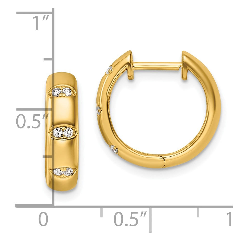 14K Yellow Gold 1/8 carat Diamond Fancy Hinged Hoop Earrings