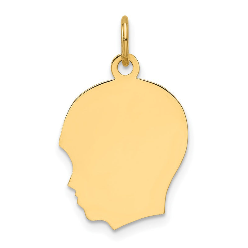 14K Yellow Gold Plain Medium .035 Gauge Facing Left Engravable Boy Head Charm