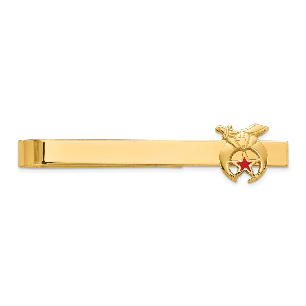 14K Yellow Gold Men's Polished and Textured with Red Enamel Masonic Shriner Small Tie Bar