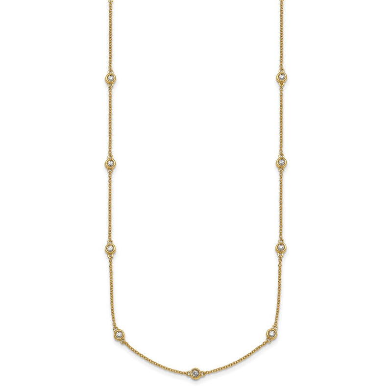 14K Yellow Gold Complete 1/2 carat Bezel-set Diamond and Cable Chain 13-Station 16 Inch Necklace