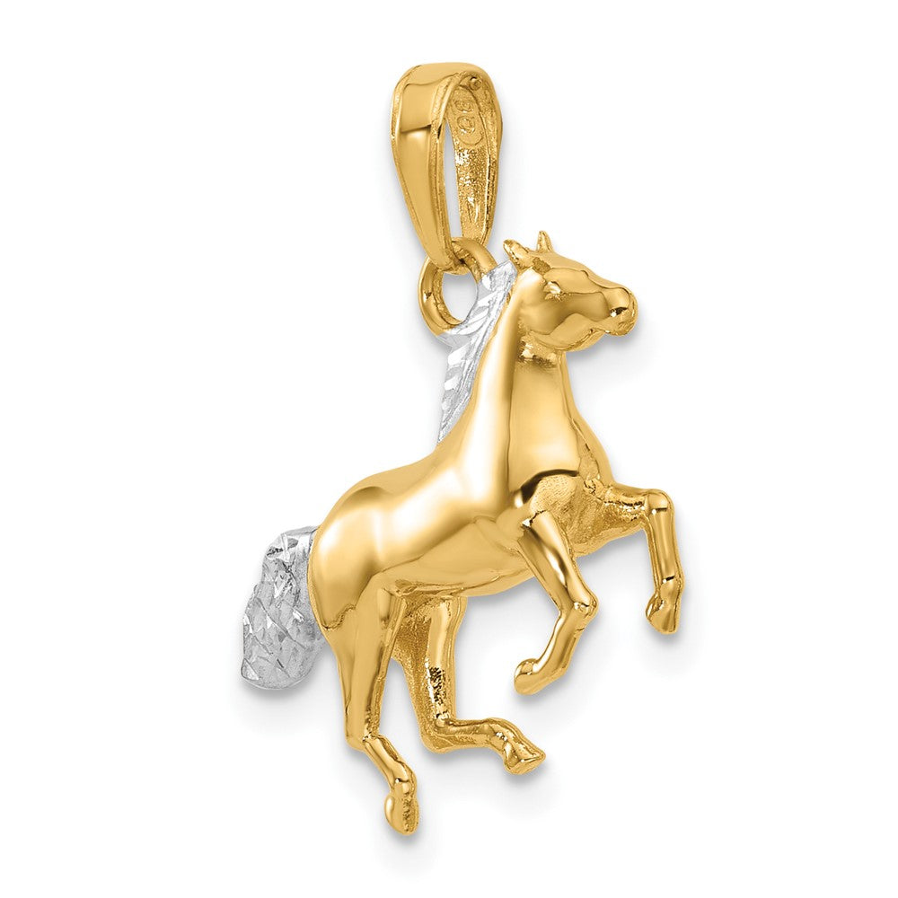 14K Yellow Gold and Rhodium Diamond-cut 3-D Horse Pendant