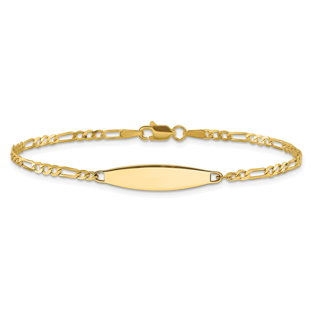 14K Yellow Gold Polished Solid Chain/Solid Plate Figaro Link 24.6x5.5mm Plate 8 Inch ID Bracelet