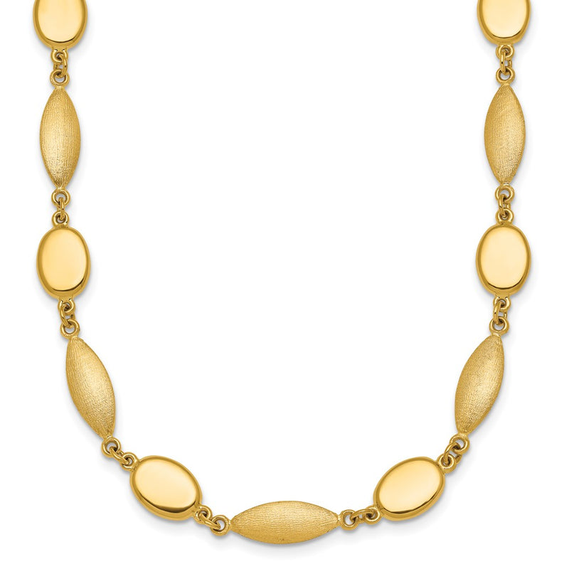 14K Yellow Gold Polished And Brushed 7.5mm Fancy Oval and Round Link 18 Inch Necklace
