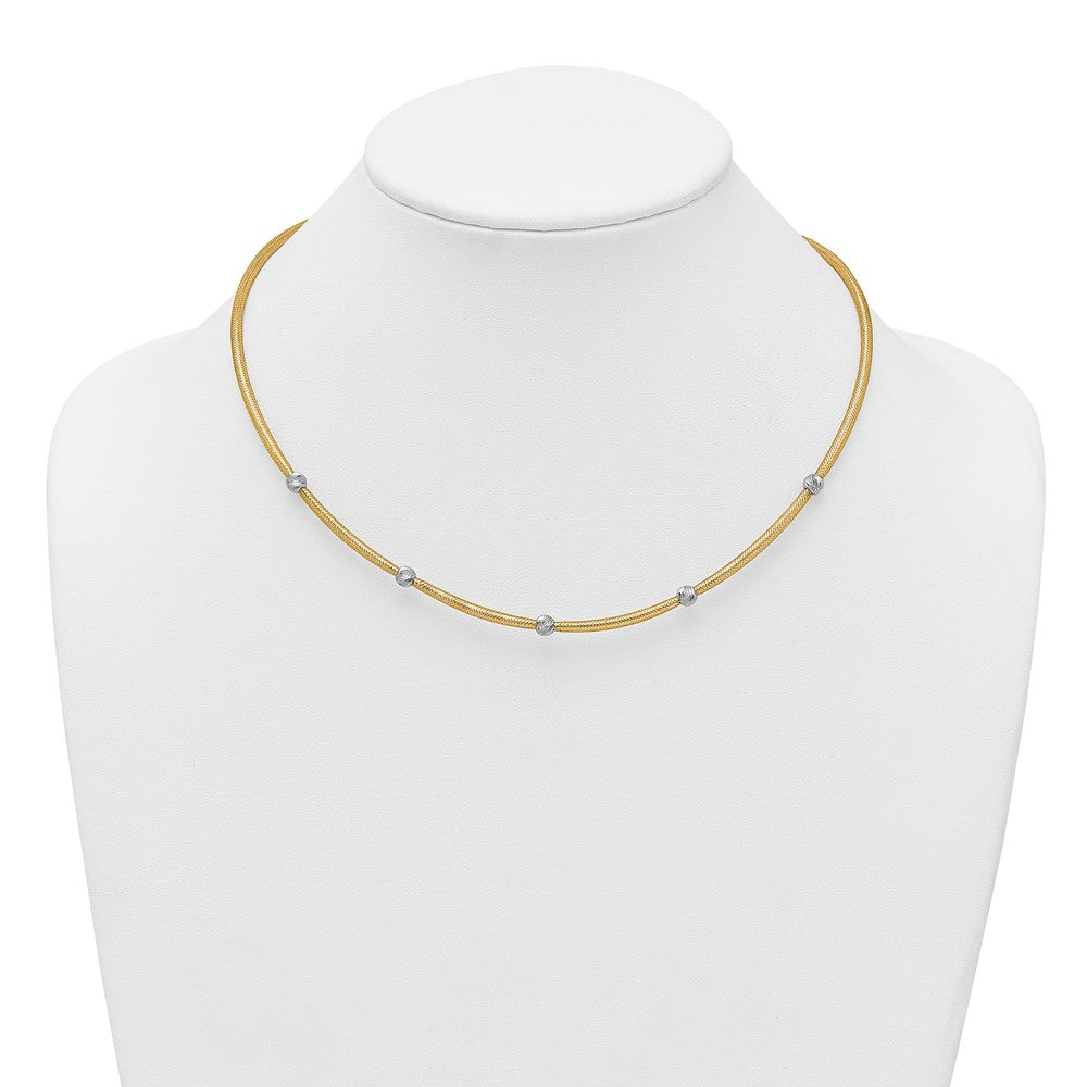 14K Yellow Gold Polished with Rhodium 5-Station Diamond-cut Beads 4mm Flexible Mesh 18 Inch Necklace