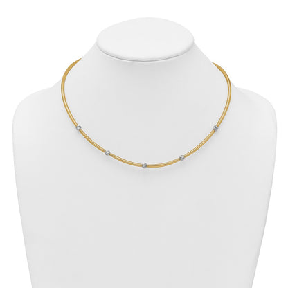 14K Yellow Gold Polished with Rhodium 5-Station Diamond-cut Beads 4mm Flexible Mesh 18 Inch Necklace