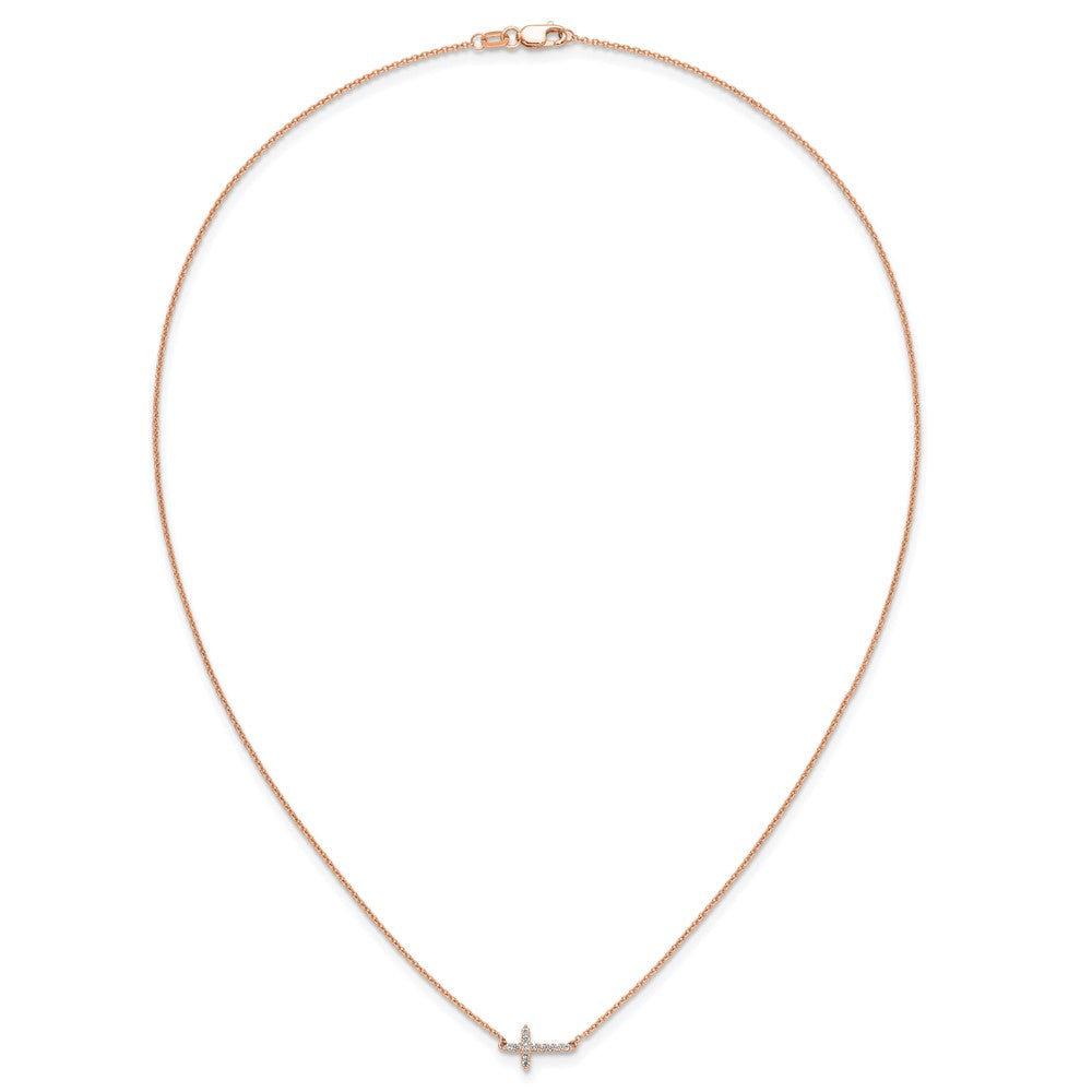 14K Rose Gold 1/10 carat Diamond Sideways Cross 18 Inch Necklace