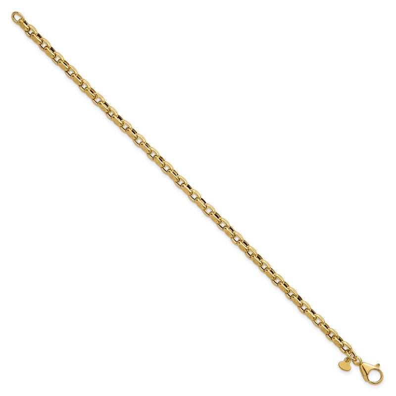 14K Yellow Gold Polished 3.8mm Fancy Textured Rolo Link 7.75 Inch Bracelet