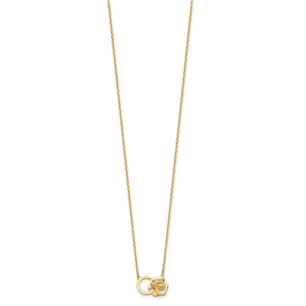 14K Yellow Gold Polished Bee and Circle 17.5 Inch Necklace