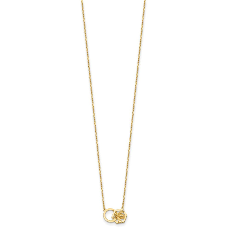 14K Yellow Gold Polished Bee and Circle 17.5 Inch Necklace