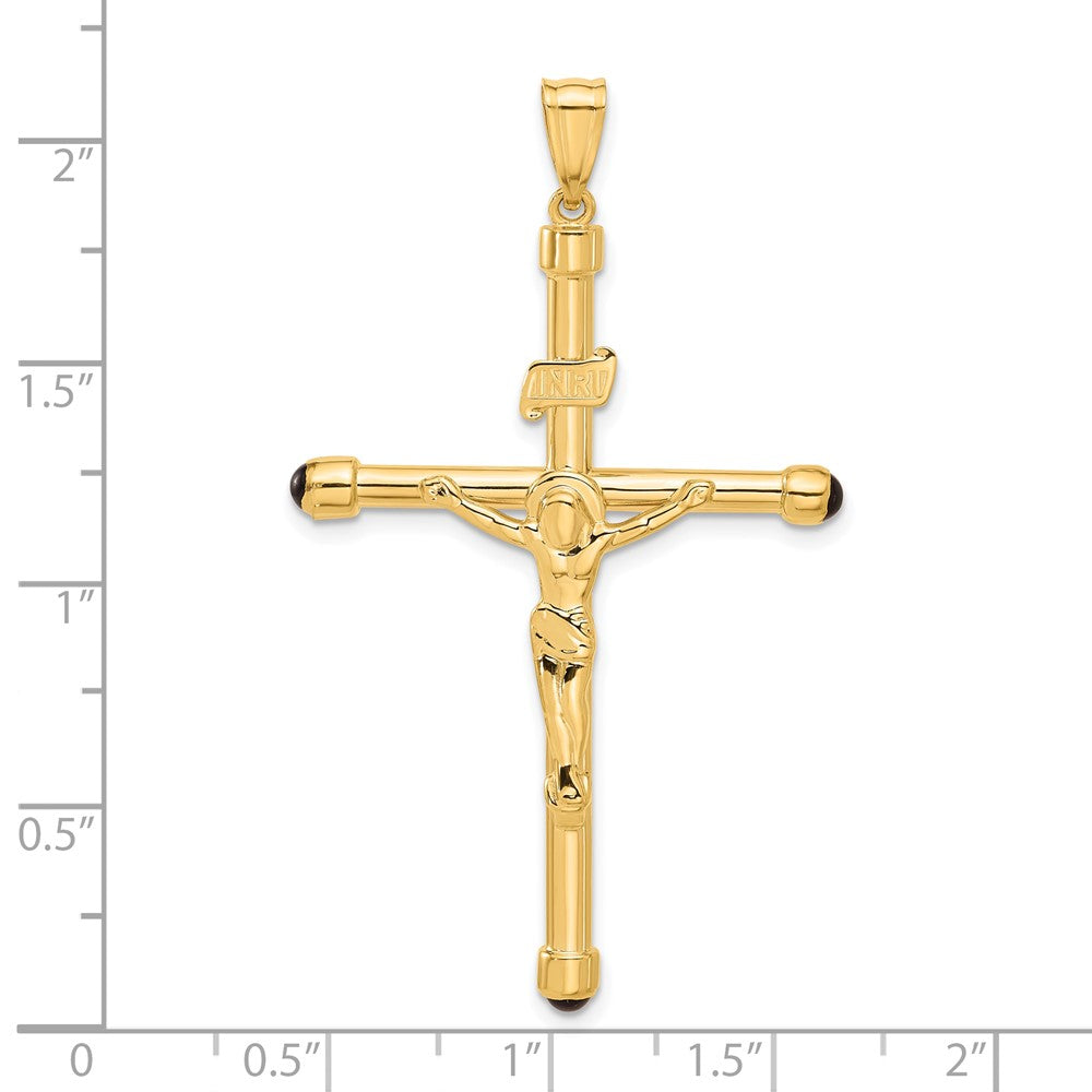 14K Yellow Gold Polished Crucifix with Onyx Tips Pendant