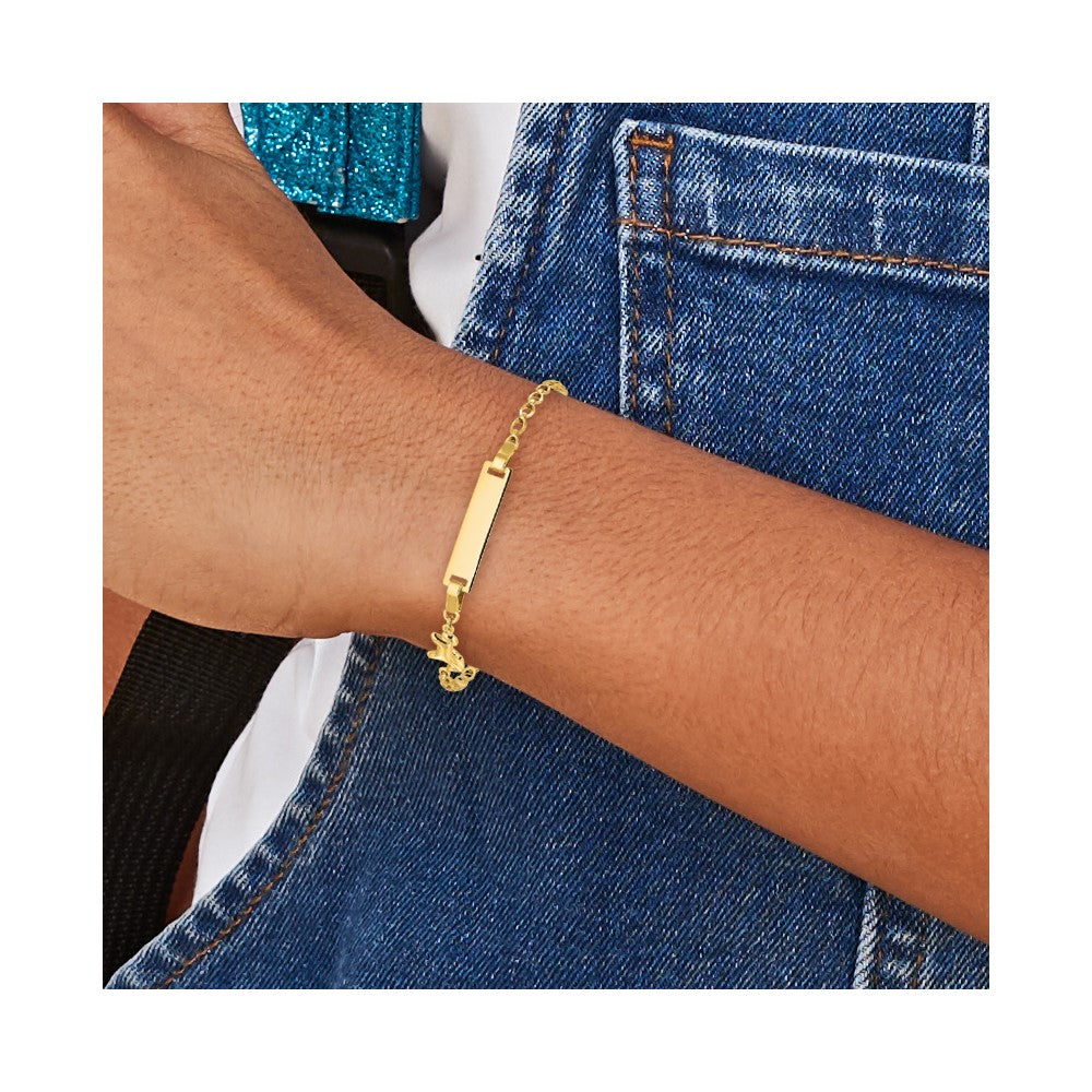 14K Yellow Gold Polished Horse and 17x5mm Plate 6 Inch Baby/Child ID Bracelet
