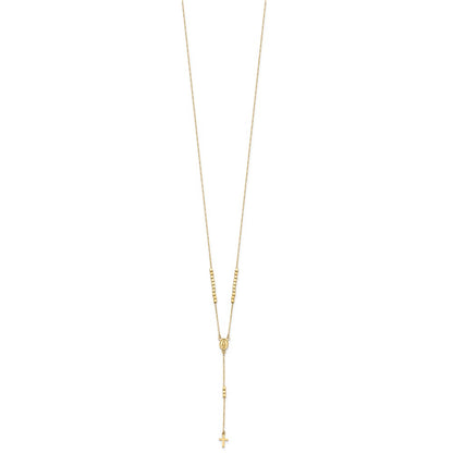 14K Yellow Gold Polished Miraculous Medal and Cross Rosary Design 17.75 Inch Y-Drop Necklace