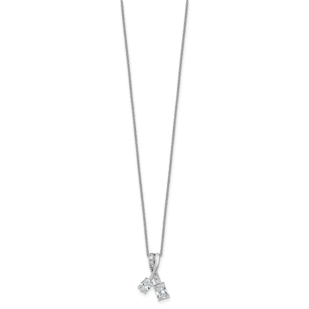 14K White Gold 7/8 carat Lab Grown Diamond VS/SI+ G+ Oval and Radiant Complete 18 Inch Two Stone Pendant Necklace