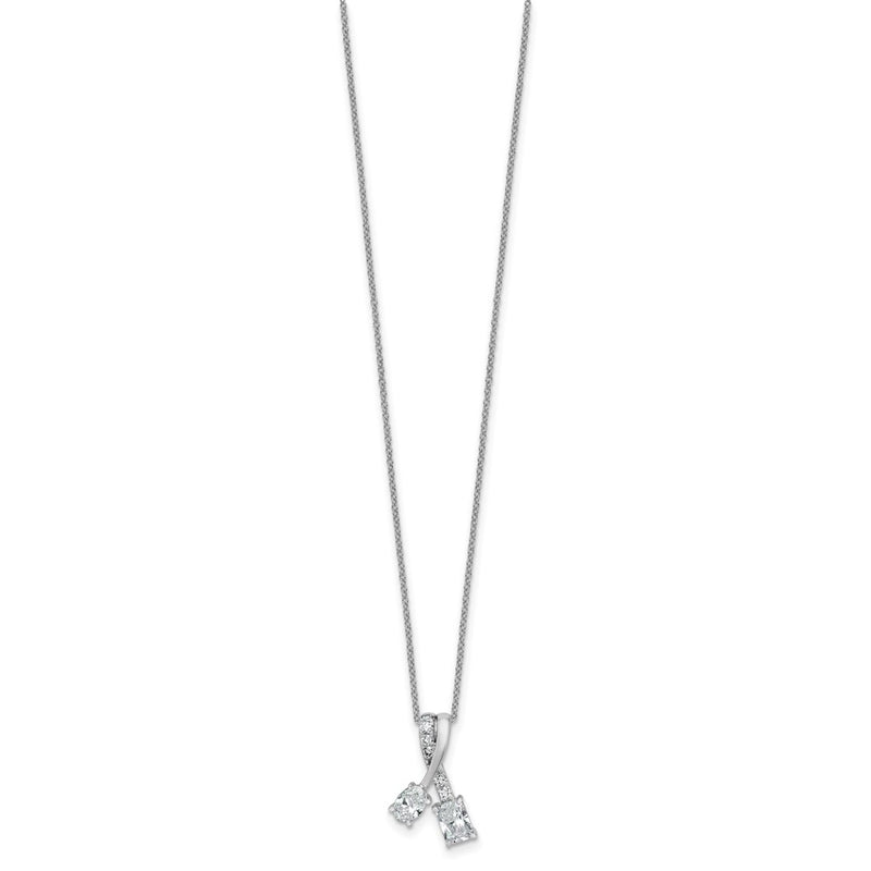 14K White Gold 7/8 carat Lab Grown Diamond VS/SI+ G+ Oval and Radiant Complete 18 Inch Two Stone Pendant Necklace