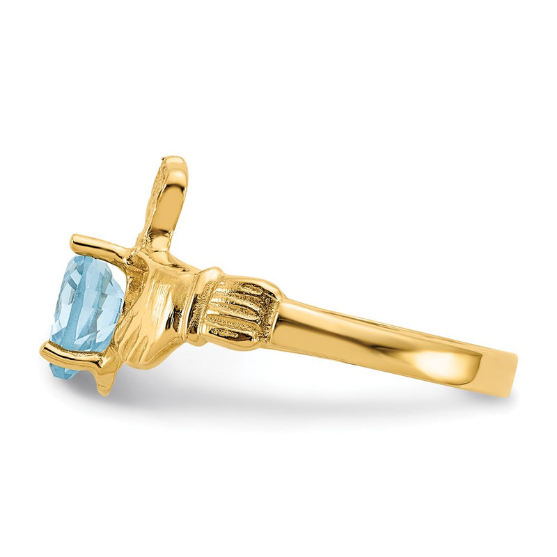 14K Yellow Gold December CZ Heart Birthstone Claddagh Ring