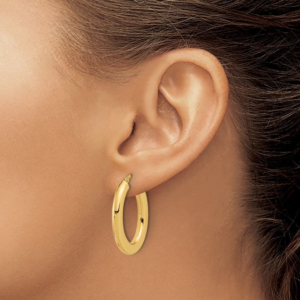 14K Yellow Gold 3x29mm Polished Oval Tube Hoop Earrings